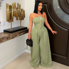 SC Solid Wrap Chest Metal Button Wide Leg Jumpsuit ZSD-0729
