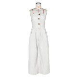 SC Solid Wrap Chest Metal Button Wide Leg Jumpsuit ZSD-0729