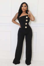 SC Sleeveless Big Button Sleeveless Sport Jumpsuit OSM-4477