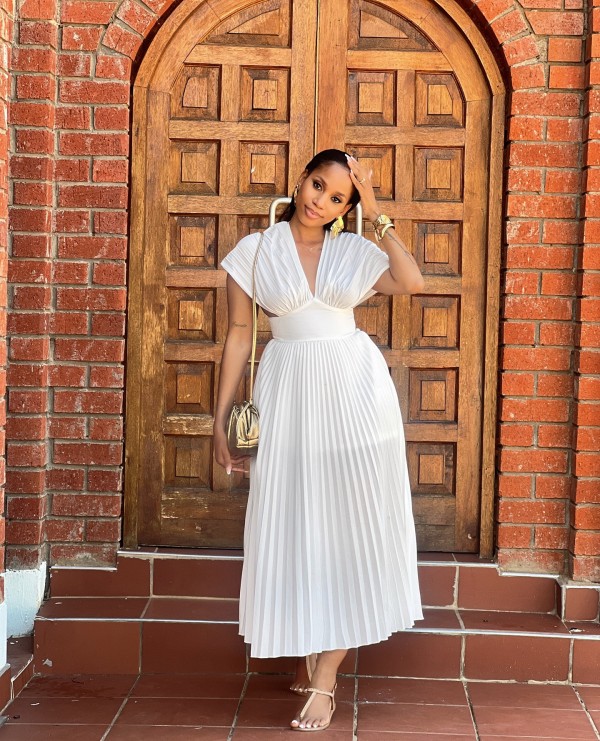 SC Solid Color Press Pleated Midi Dress OLYF-6177