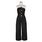 SC Solid Wrap Chest Metal Button Wide Leg Jumpsuit ZSD-0729