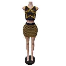 SC Knits Sleeveless Print Vest And Skirts Two Piece Set MEM-88638