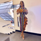 SC Plus Size Print Contrast Color Maxi Dress NY-11015