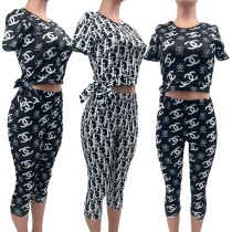 VIP1 Print Short Sleeve Shorts Two Piece Set QKYF-71396