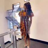 SC Plus Size Print Contrast Color Maxi Dress NY-11015