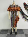 SC Plus Size Print Contrast Color Maxi Dress NY-11015