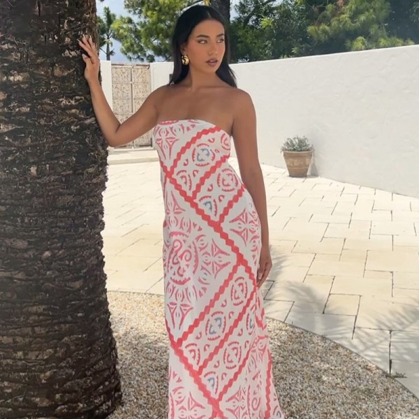 SC Print Loose Tube Tops Maxi Dress GPBY-934
