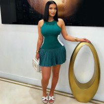 SC Solid Color Sleeveless Pleated Mini Dress OY-6500
