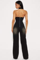 SC Fashion V Neck Denim Halterneck Jumpsuit GKNF-6992