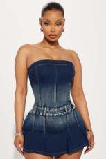 SC Fashion Denim Wrap Chest Mini Dress GKNF-6991