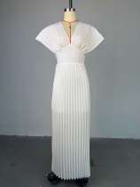 SC Pleated V-neck Bat-sleeve Maxi Dress GCNE-HK72168