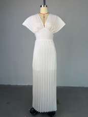 SC Pleated V-neck Bat-sleeve Maxi Dress GCNE-HK72168