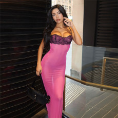 SC Lace Patchwork See Through Maxi Dress GZJQ-K24D50121
