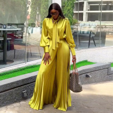 SC Tie Lantern Sleeve Shirt Press pleated Loose Pants Suit GCNE-HK72256