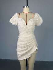 SC V-Neck Bubble Sleeve Drawstring Mini Dress GCNE-HK72276