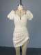 SC V-Neck Bubble Sleeve Drawstring Mini Dress GCNE-HK72276