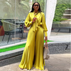 SC Tie Lantern Sleeve Shirt Press pleated Loose Pants Suit GCNE-HK72256