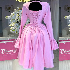 SC Long Sleeve Strappy Tie A-Line Midi Dress GCNE-HK7922