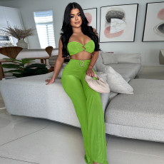 SC Solid Color Sexy Halterneck Two Piece Pants Set YF-20181