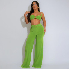 SC Solid Color Sexy Halterneck Two Piece Pants Set YF-20181