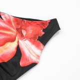 SC Slash Shoulder Drawstring Floral Print Irregular T Shirt GDSF-J25TP020
