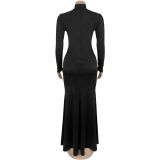 SC Sexy Hot Drill Patchwork Split Maxi Dress BY-7297