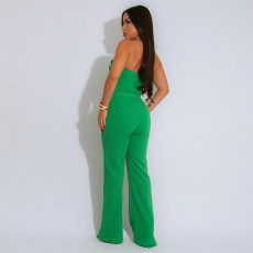 SC Solid Color Print Wrap Chest Loose Pants Suit CYA-901745