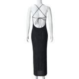 SC One Shoulder Lace Up Halterneck Maxi Dress GNZD-51535DBD