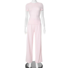 SC Solid Color O Neck Loose Two Piece Pants Set GSZM-Y24ST593