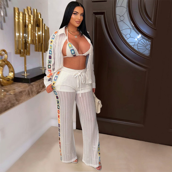 SC See Through Hollow Out Knit 3 Piece Pants Set CYA-901729