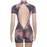 SC Print Mesh Backless Romper GZJQ-K25Q66528