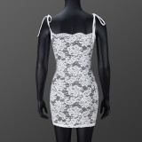 SC See Through Tie Up Lace Sling Mini Dress GNZD-51532DHD