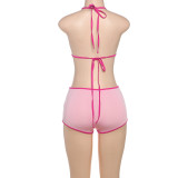 SC Color Block Tie Up Bikinis Two Piece Short Set DLSF-K25S63780