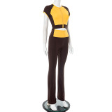 SC Contrast Color Zipper Tops Micro Flare Pants Suit MXBF-D25ST097