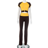 SC Contrast Color Zipper Tops Micro Flare Pants Suit MXBF-D25ST097