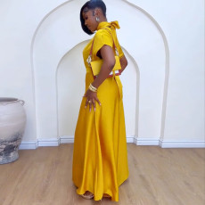 SC Tie Up Bat-sleeve Shirt Wide-leg Pants Two-Piece Set GCNE-HK7786