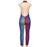 SC Colorful Stripe Halterneck Backless Jumpsuit DLSF-K25Q68058