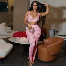 SC Sexy Lace Tank Tops And Pants Slim Two Piece Set DLSF-K25S63662