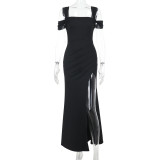 SC Solid Color Halter Sexy Split Gown Dress FL-XY25016PFO