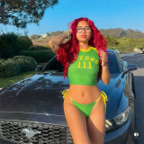 SC Letter Print T Shirt Tie Up Two Piece Swimsuit FL-HH25003MHO
