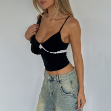SC Lace Patchwork V Neck Sling Tank Tops FL-ZX25015PFO