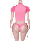 SC Letter Print T Shirt Tie Up Two Piece Swimsuit FL-HH25003MHO
