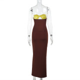 SC Color Block Wrap Chest Hollow Out Maxi Dress FL-JY25051PFO