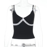 SC Lace Patchwork V Neck Sling Tank Tops FL-ZX25015PFO