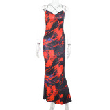 SC Sexy Print Backless Sling Maxi Dress FL-ZX25051PFO