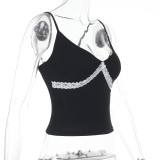 SC Lace Patchwork V Neck Sling Tank Tops FL-ZX25015PFO