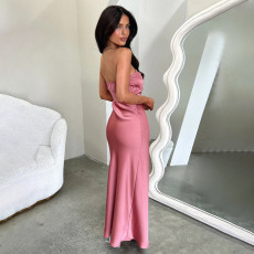 SC Tube Top Sexy Backless Satin Maxi Dress FL-YJ25003PFO