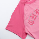SC Letter Print T Shirt Tie Up Two Piece Swimsuit FL-HH25003MHO