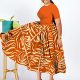SC Plus Size Print Pleated Big Swing Maxi Dress NNWF-8071