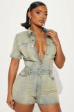 SC Wash Denim Short Sleeve Romper LX-6049